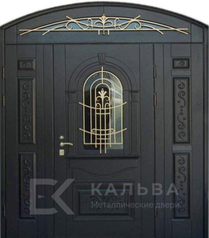 Фото «Железная арочная дверь со стеклом и ковкой для частного дома №14»